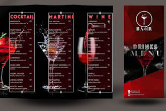 do restaurant and bar menu design, cocktails, drinks, food