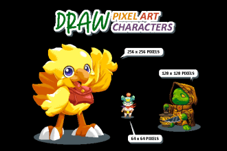 draw cool high quality pixel art characters