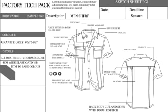 create fashion tech pack for clothing brand and garments