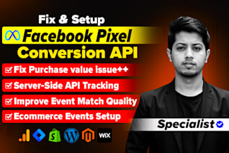 fix and setup facebook pixel, meta conversion API, ga4, server side GTM tracking