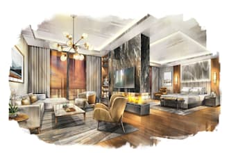 draw an interior perspective illustration full color
