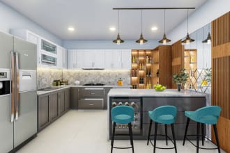 do kitchen interior design, rendering by an architect