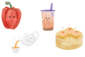 draw cute kawaii watercolor food and drink illustrations