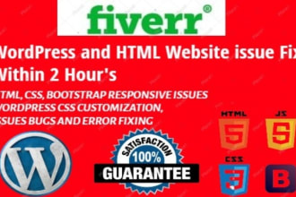 fix wordpress issues errors and bugs HTML CSS bug fixing