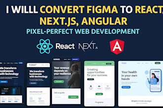 convert figma to react js next js angular or html responsive landing page design