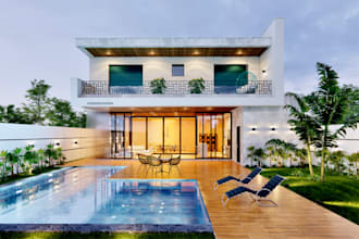 do interior and exterior design with 3d render of house, commercial space