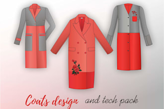 create technical flat drawings of coats and tech pack
