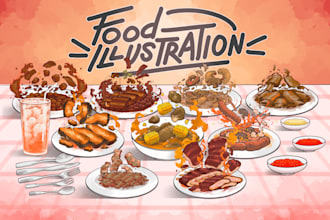 draw custom food illustrations for menus and branding