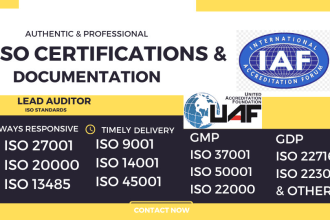 provide iso 27001, 20 000, 9001, gmp certifications