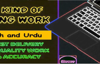do fast typing in english, urdu, re typed hand writing pages, convert PDF to ms