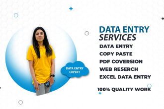 do data entry, excel, typing, copy paste work and excel data entry