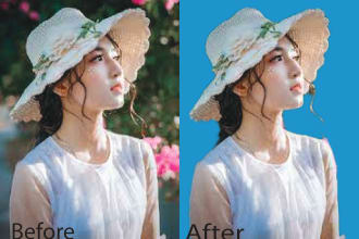 do colorist, face retouching, remove person and change back