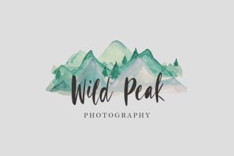 create watercolor mountain hand draw logo