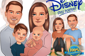 draw your beautiful disney style portrait ,family, wedding
