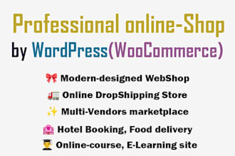woocommerce store, multivendor marketplace, dropshipping, booking, online course
