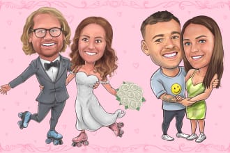 draw cute couple, wedding, family, group portrait