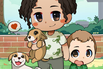 draw you with your pet or animal into a chibi cartoon style