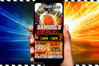 do basketball  birthday party digital phone invite
