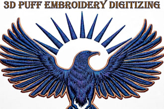 do 3d puff and flat embroidery digitizing for cap hat and left chest logo