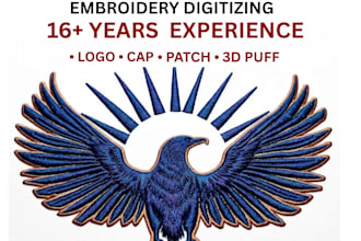 do 3d puff and flat embroidery digitizing for cap hat and left chest logo