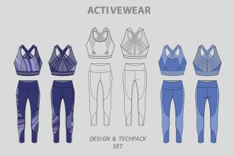 create activewear technical sketch and techpack collections