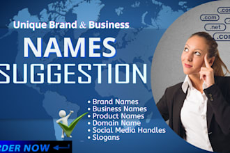 suggest unique business, brands, products names with domain