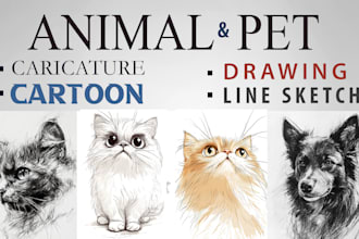 draw your pets sketch, caricature and illustration art