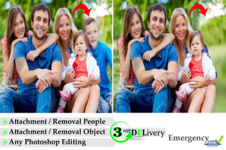 do add remove people, do photo editing with photoshop in 3 hrs