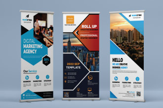 design roll up banner, door hanger, rack card, pull up, book cover, pop up, sign