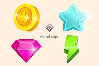 create cartoon 2d game icons, objects