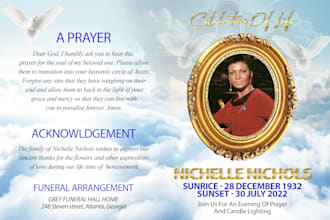design funeral, obituary, memorial, program flyer