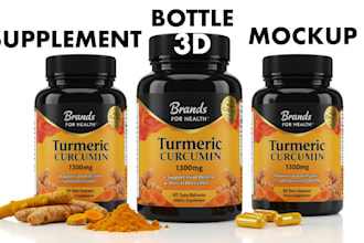 create realistic 3d supplement bottle mockup