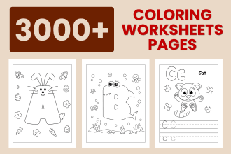 design 3000 coloring activity worksheets pages for kids, etsy and KDP