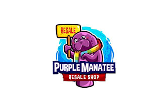 do elegant best nice cartoonish purple manatee logo branding package