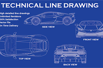 make a technical drawing or line art of anything