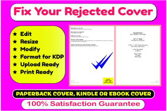 fix error, modify, edit, resize rejected cover, children book cover for amazon