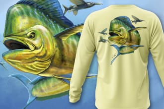 draw a fish illustration or fishing art for fishing shirt
