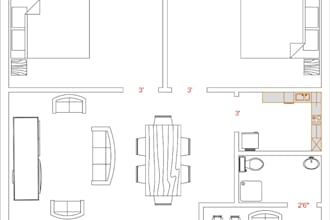 draw, redraw 2d architectural floor plan, blueprint autocad
