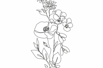 botanical hand drawn line illustration, birth flowers vector