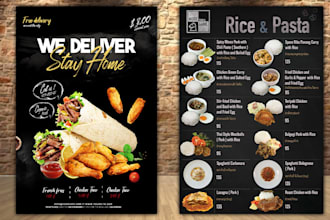 create amazing restaurant food flyers and menu design, trifold, bifold, smoothie