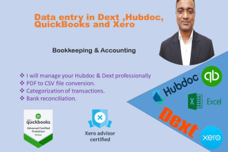 do data entry in dext ,hubdoc, quickbooks and xero