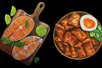 do watercolor food and drink illustration for your menu and poster