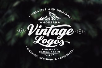 design a cool hand drawn custom vintage retro or hipster logo for your brand