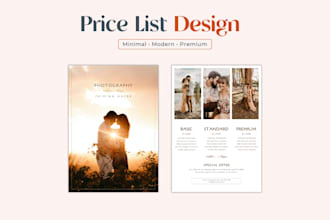 design a photography pricing guide, price list, menu design