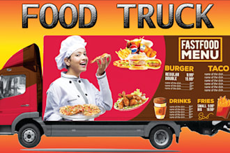 immediately design a food truck vehicle wrap, truck wrap, car wrap, van wrap,
