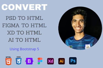 convert psd to html, figma to html responsive bootstrap 5
