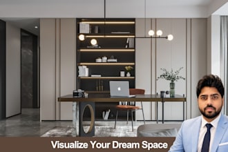 design office interior and workspace in realistic 3d