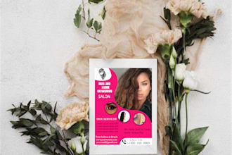design hair extension and lashe extension flyer or brochure