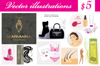 draw on the theme of fashion and beauty in color and outline style
