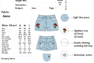 design a fashion tech pack for clothing manufacturer ready